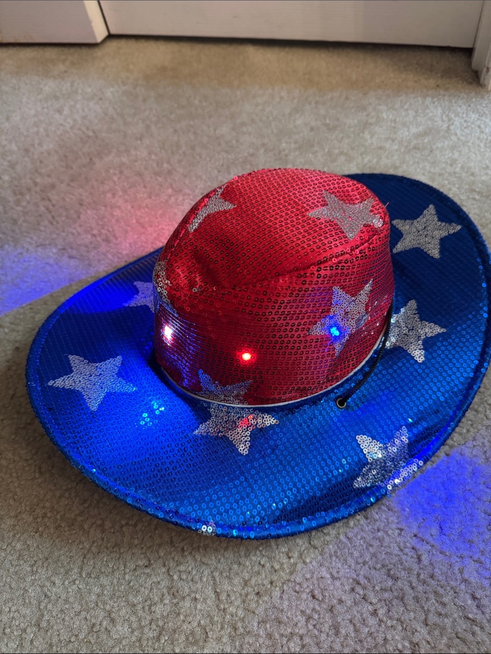 BIG GIRLS - Red & Blue Sequin Star Light Up Cowboy Hat